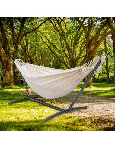 Hamaca Doble SZHLUX con Soporte de Acero 204kg Beige