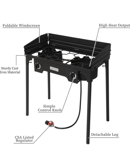 Estufa de Gas Propano Bonnlo 2 Quemadores 150,000 BTU Hierro Fundido