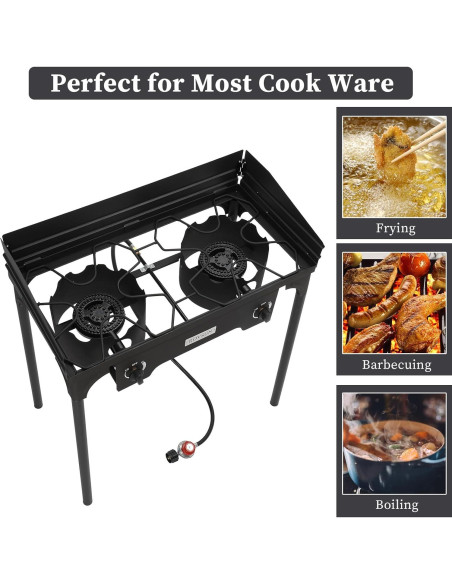 Estufa de Gas Propano Bonnlo 2 Quemadores 150,000 BTU Hierro Fundido