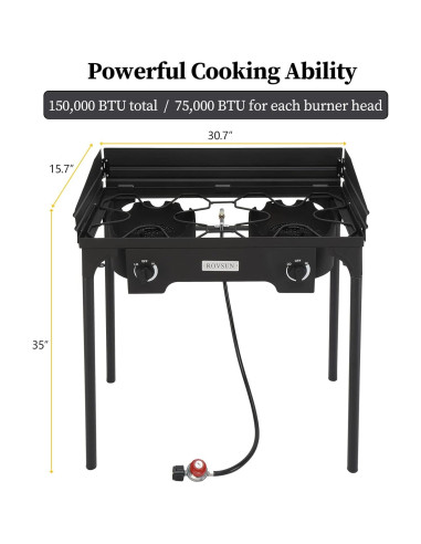 Estufa de Gas Propano Bonnlo 2 Quemadores 150,000 BTU Hierro Fundido