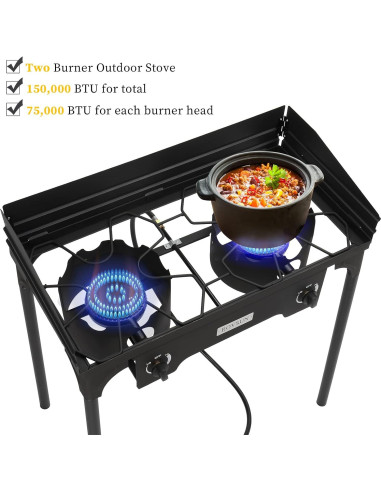 Estufa de Gas Propano Bonnlo 2 Quemadores 150,000 BTU Hierro Fundido