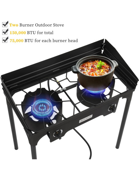 Estufa de Gas Propano Bonnlo 2 Quemadores 150,000 BTU Hierro Fundido
