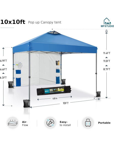 Carpa Plegable MFSTUDIO 10x10 con Panel Lateral Azul 9.29 m
