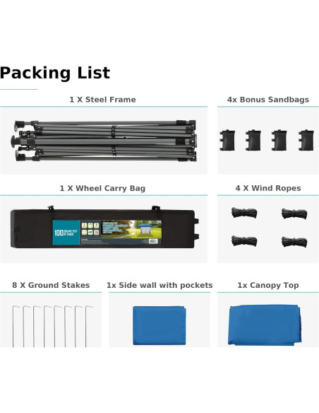 Carpa Plegable MFSTUDIO 10x10 con Panel Lateral Azul 9.29 m