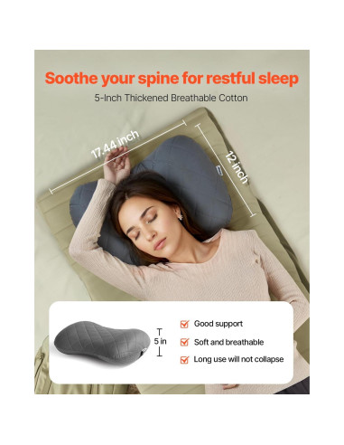 Almohada Inflable VEVOR Camping 44.2x30.5cm Suave y Portátil