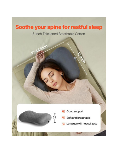 Almohada Inflable VEVOR Camping 44.2x30.5cm Suave y Portátil