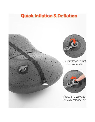 Almohada Inflable VEVOR Camping 44.2x30.5cm Suave y Portátil