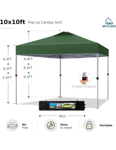 Carpa Plegable MFSTUDIO 3.05x3.05m Impermeable Verde