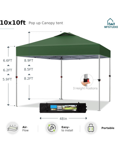 Carpa Plegable MFSTUDIO 3.05x3.05m Impermeable Verde