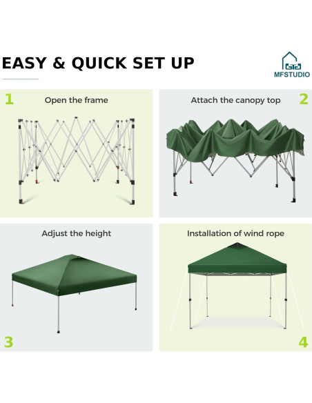 Carpa Plegable MFSTUDIO 3.05x3.05m Impermeable Verde