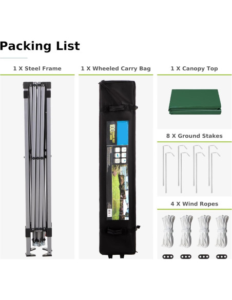 Carpa Plegable MFSTUDIO 3.05x3.05m Impermeable Verde