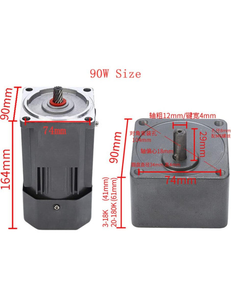 Motor de Engranaje AC 110V 90W Monofásico 0-13.5RPM 24Nm