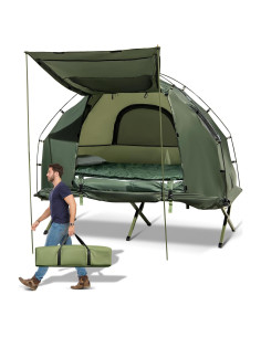 Cama de Camping Plegable GYMAX 5 en 1 con Tienda y Colchón