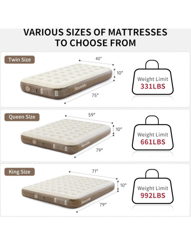 Colchón Inflable Queen Naturehike CJ-C25 con Bomba Integrada