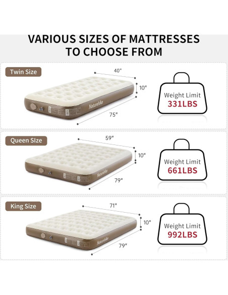 Colchón Inflable Queen Naturehike CJ-C25 con Bomba Integrada