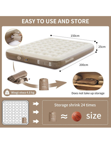 Colchón Inflable Queen Naturehike CJ-C25 con Bomba Integrada