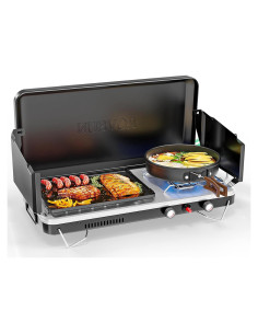 Estufa de Camping Portátil 2-en-1 ROVSUN con Parrilla