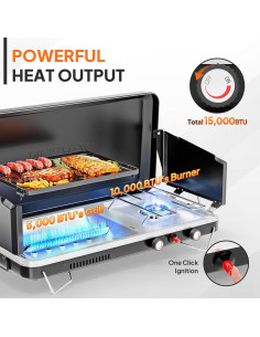 Estufa de Camping Portátil 2-en-1 ROVSUN con Parrilla 2