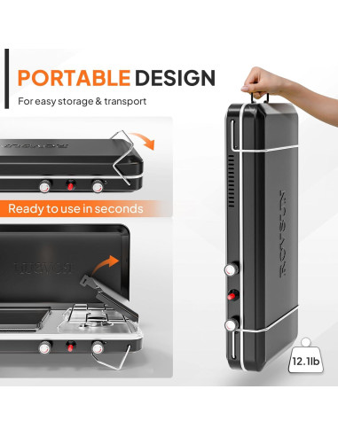 Estufa de Camping Portátil 2-en-1 ROVSUN con Parrilla