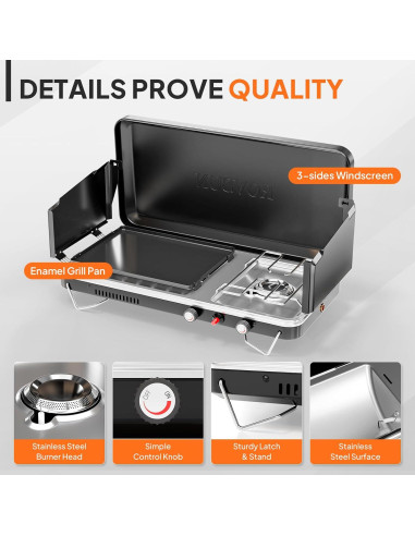 Estufa de Camping Portátil 2-en-1 ROVSUN con Parrilla