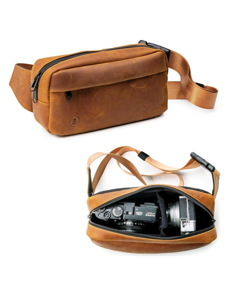 Bolsa Cruzada Compacta Evergreen Legacy Cuero Genuino Tan