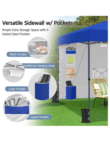 Carpa Plegable 8x8 Yaheetech Azul Impermeable con Pared Lateral