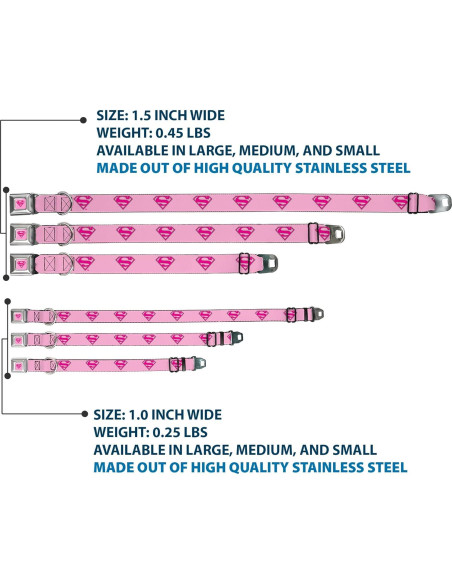Collar de Perro Buckle-Down Superman Rosa 2.5cm Ancho 23-38cm