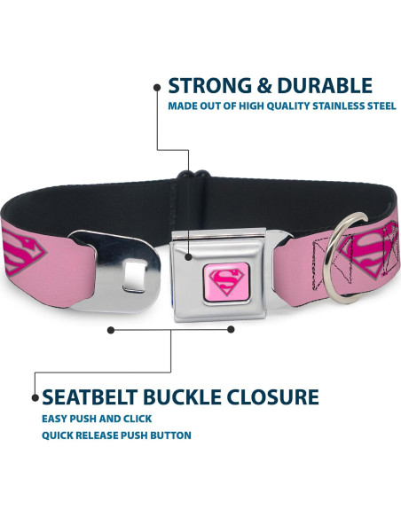 Collar de Perro Buckle-Down Superman Rosa 2.5cm Ancho 23-38cm