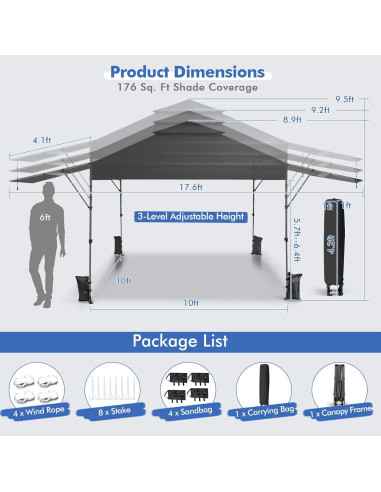 Carpa Plegable Tangkula 3.05x5.36m con Toldos Dobles Ajustables
