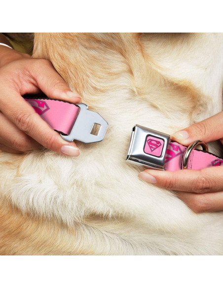 Collar de Perro Buckle-Down Superman Rosa 2.5cm Ancho 23-38cm