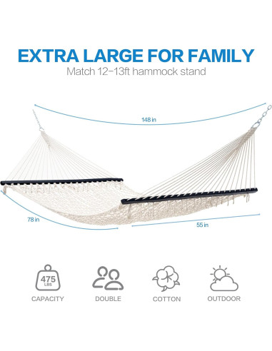 Hamaca Doble PNAEUT de Cuerda 4m Beige para 2 Personas