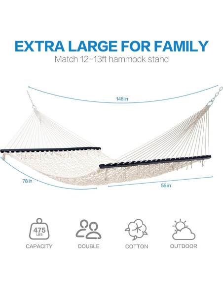 Hamaca Doble PNAEUT de Cuerda 4m Beige para 2 Personas