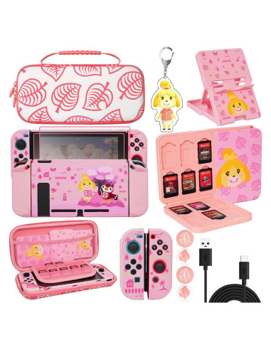 Funda de Transporte TIKOdirect para Switch Animal Crossing Rosa 8 en 1