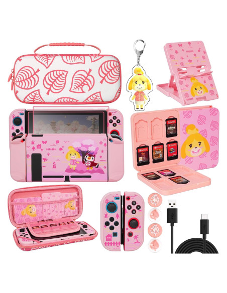 Funda de Transporte TIKOdirect para Switch Animal Crossing Rosa 8 en 1 Funda de Transporte TIKOdirect para Switch Animal Crossing Rosa 8 en 1