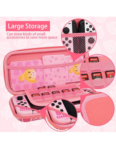 Funda de Transporte TIKOdirect para Switch Animal Crossing Rosa 8 en 1