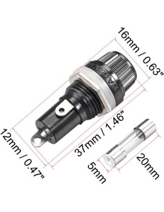 Soporte de Fusible Montado en Panel uxcell 250V 10A 5x20mm Negro - 10 Pcs 2