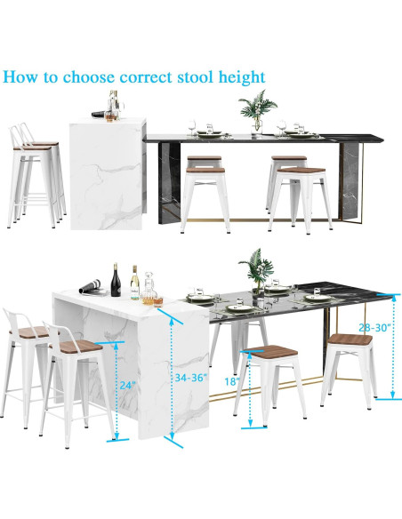 Taburetes de Bar Andeworld 45.72 cm Metal y Madera - Juego de 4