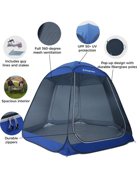 Carpa Pop Up KingCamp 3.05x3.05m para 4-6 Personas Azul