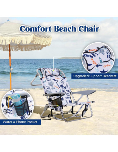 Silla de Playa Plegable Canpsky 2024 con Reposacabezas y Bolsa