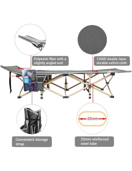 Cama de Camping Plegable LUCKPRO 190x71cm Soporta 272kg