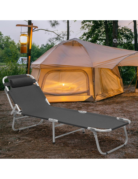 Cama de Camping Plegable Magshion 189x58 cm Ajustable Negro