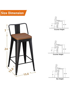 Conjunto de 4 Taburetes de Bar POINTANT Metal Negro 61 cm 2