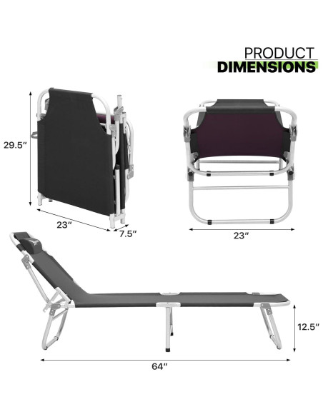 Cama de Camping Plegable Magshion 189x58 cm Ajustable Negro