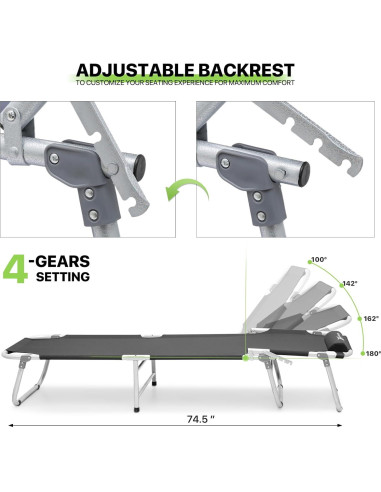 Cama de Camping Plegable Magshion 189x58 cm Ajustable Negro