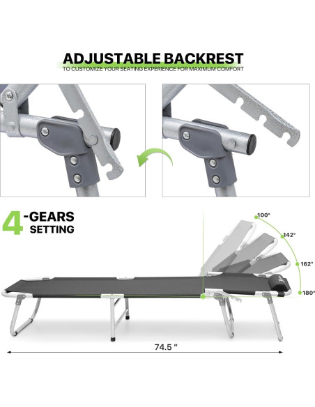 Cama de Camping Plegable Magshion 189x58 cm Ajustable Negro