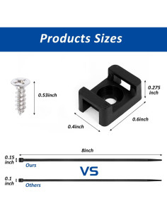 Kit de Montaje de Cable Zip Tie ALLWIN 60 Pcs Nylon Negro 2
