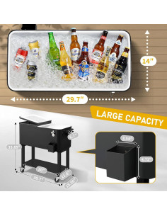 Enfriador Rodante Portátil Outvita 80 Quart Negro Desmontable 2