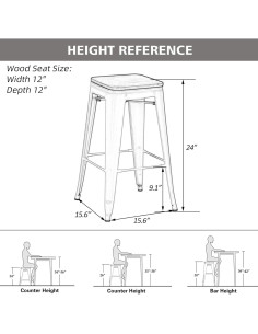 Juego de 4 Taburetes de Bar Yongqiang 61 cm Metal y Madera Negro 2