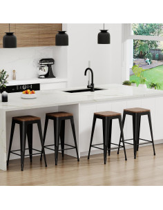 Conjunto de 4 taburetes de bar Arlunar home 61 cm metal y madera 2