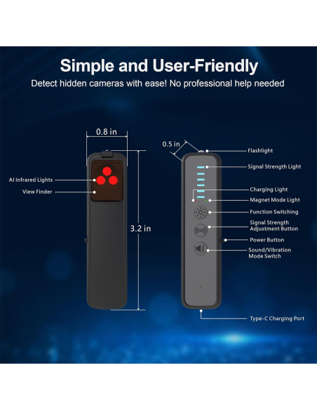 Detector de Cámaras Ocultas ZHENHAN S600 - Portátil, 10m, 30h